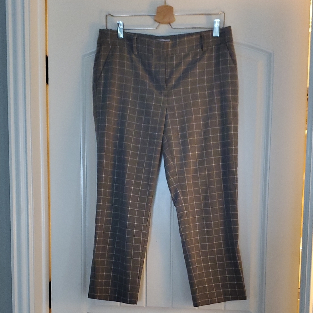 LOFT Brown Windowpane Ankle Pants
